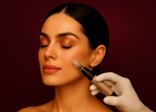 Microneedling treatment card showing skin rejuvenation procedure