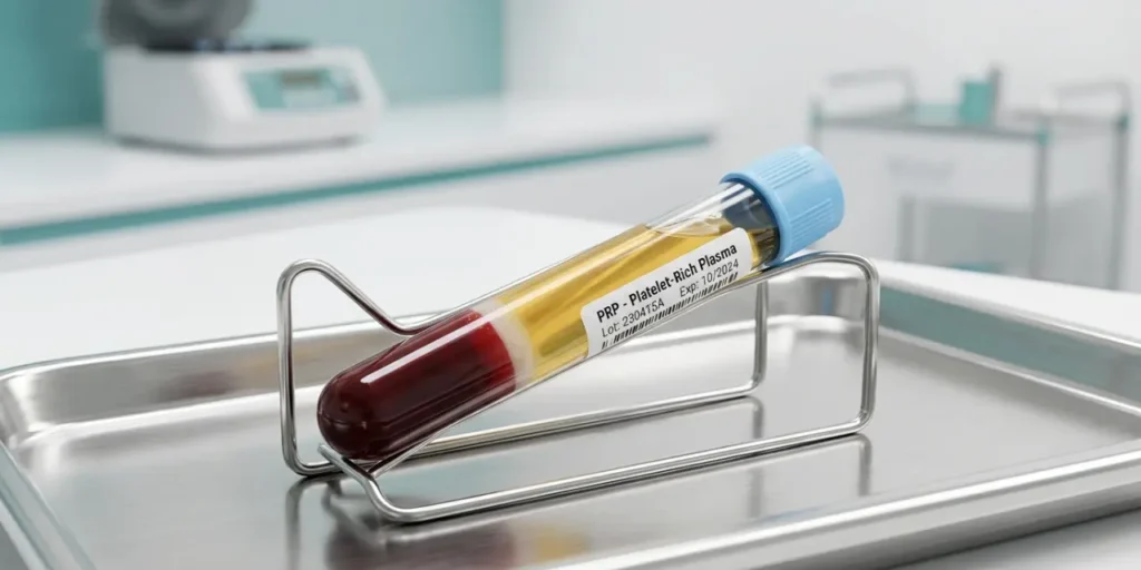 PRP hair treatment in Islamabad — platelet-rich plasma tube prepared for scalp injection