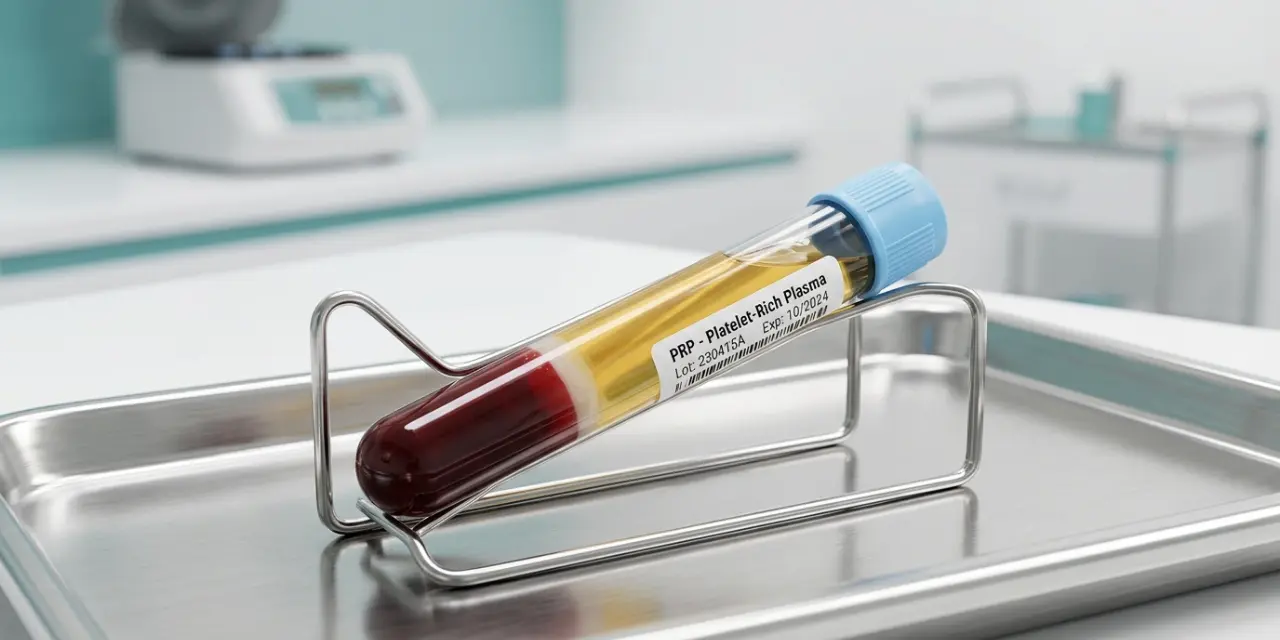 PRP hair treatment in Islamabad — platelet-rich plasma tube prepared for scalp injection