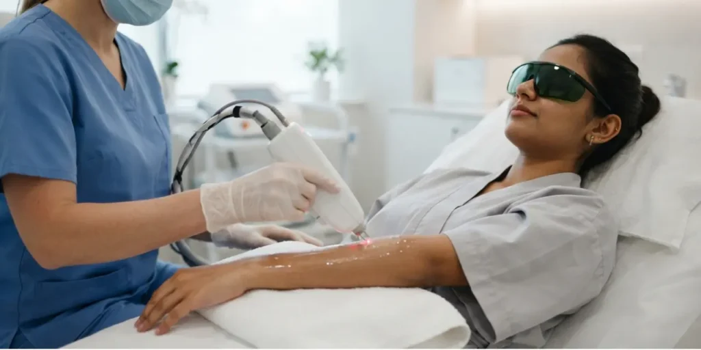 Laser hair removal being performed safely on sensitive skin at Islamabad clinic